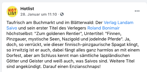 Hotlist auf Facebook über Zum Goldenen Rentier