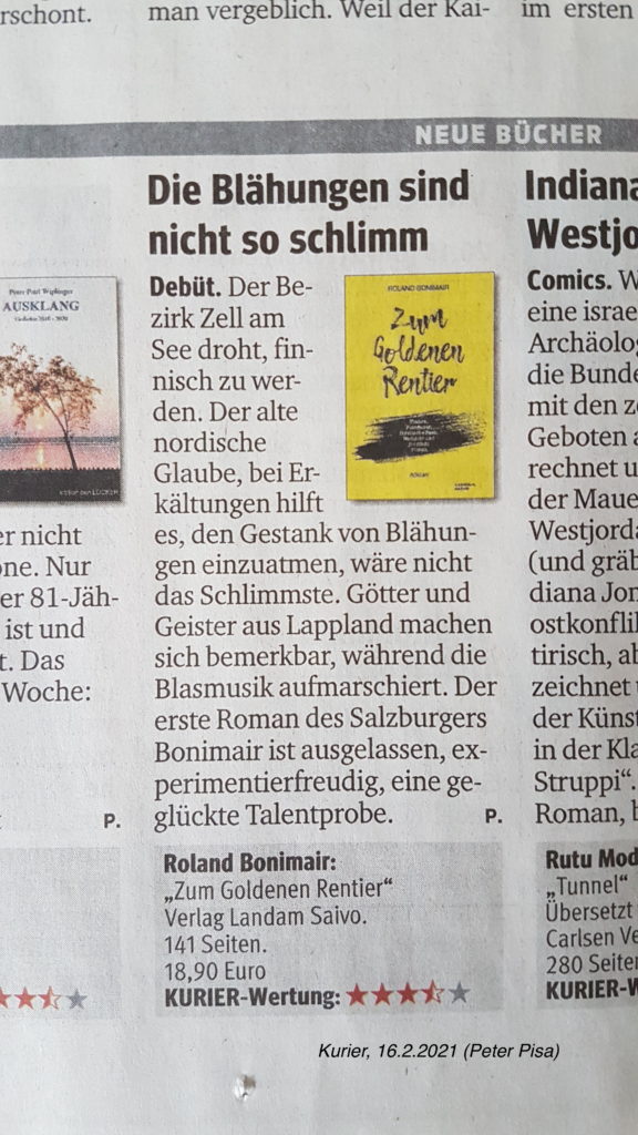 Kritik Kurier über "Zum Goldenen Rentier" von Peter Pisa, 16.2.2021